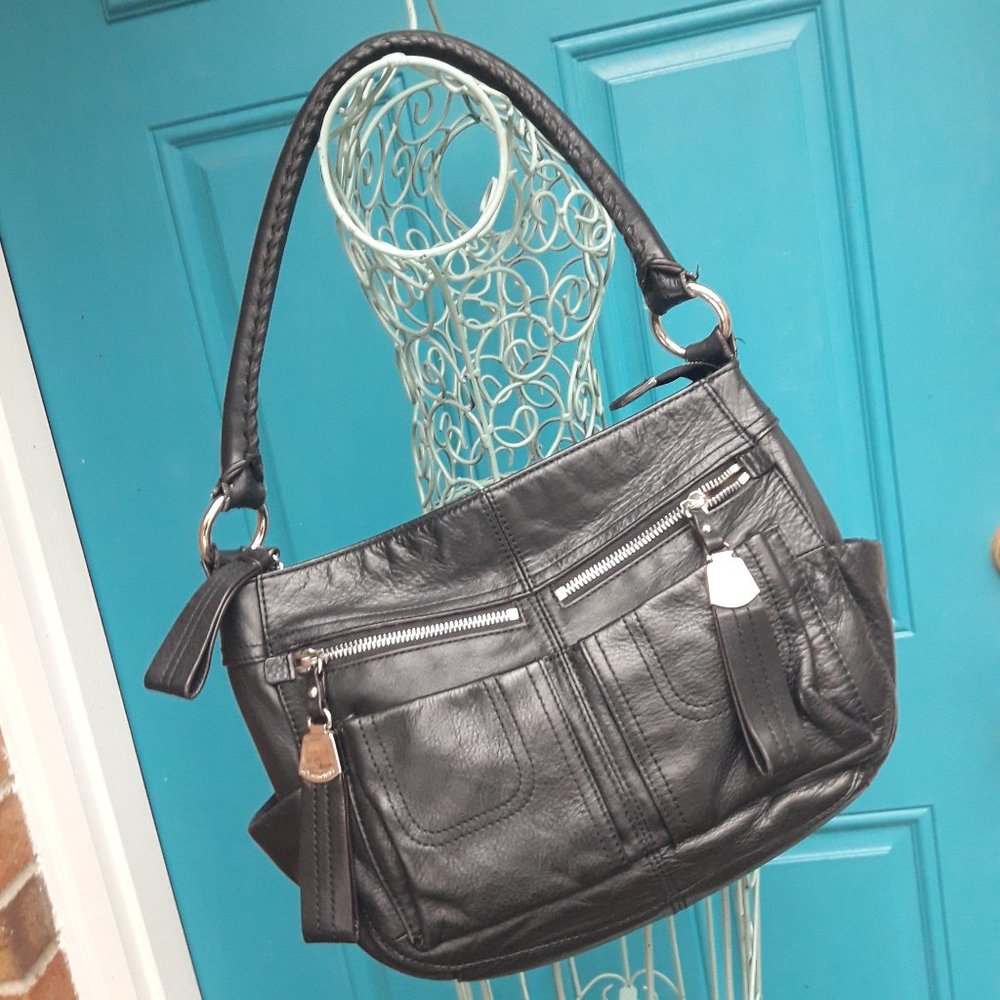 Genuine Leather Hobo Bag Biker Chick Zipper Pockets Pouches